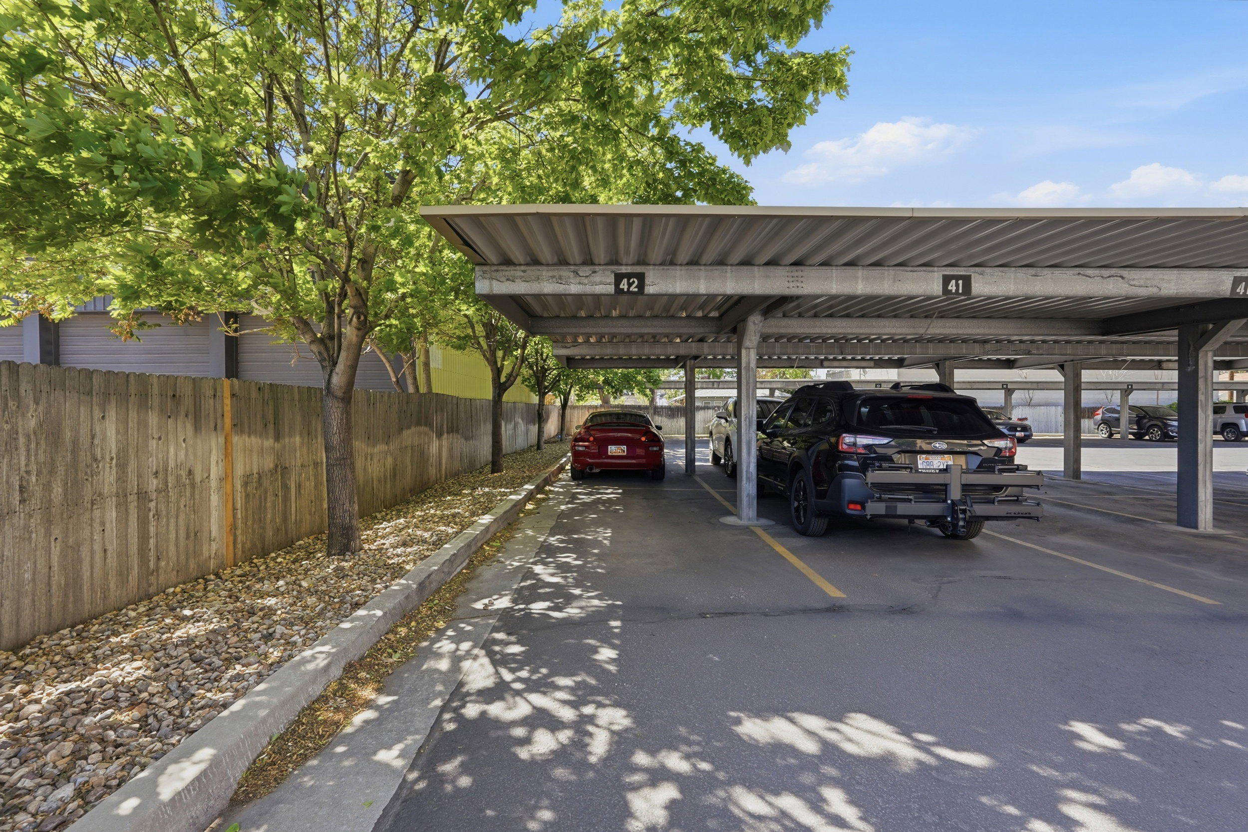 View of covered parking lot