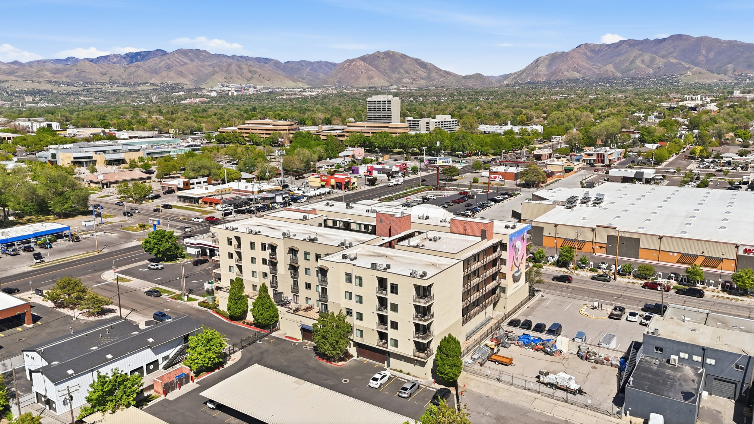 Aerial view of a mountainous background