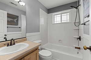 Full bathroom with vanity and bathing tub / shower combination