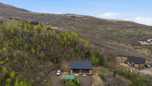 Drone / aerial view of a mountainous background