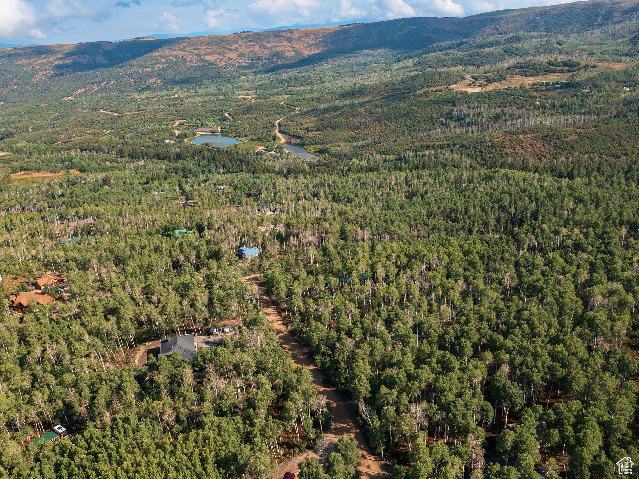 Bird's eye view of a mountainous background