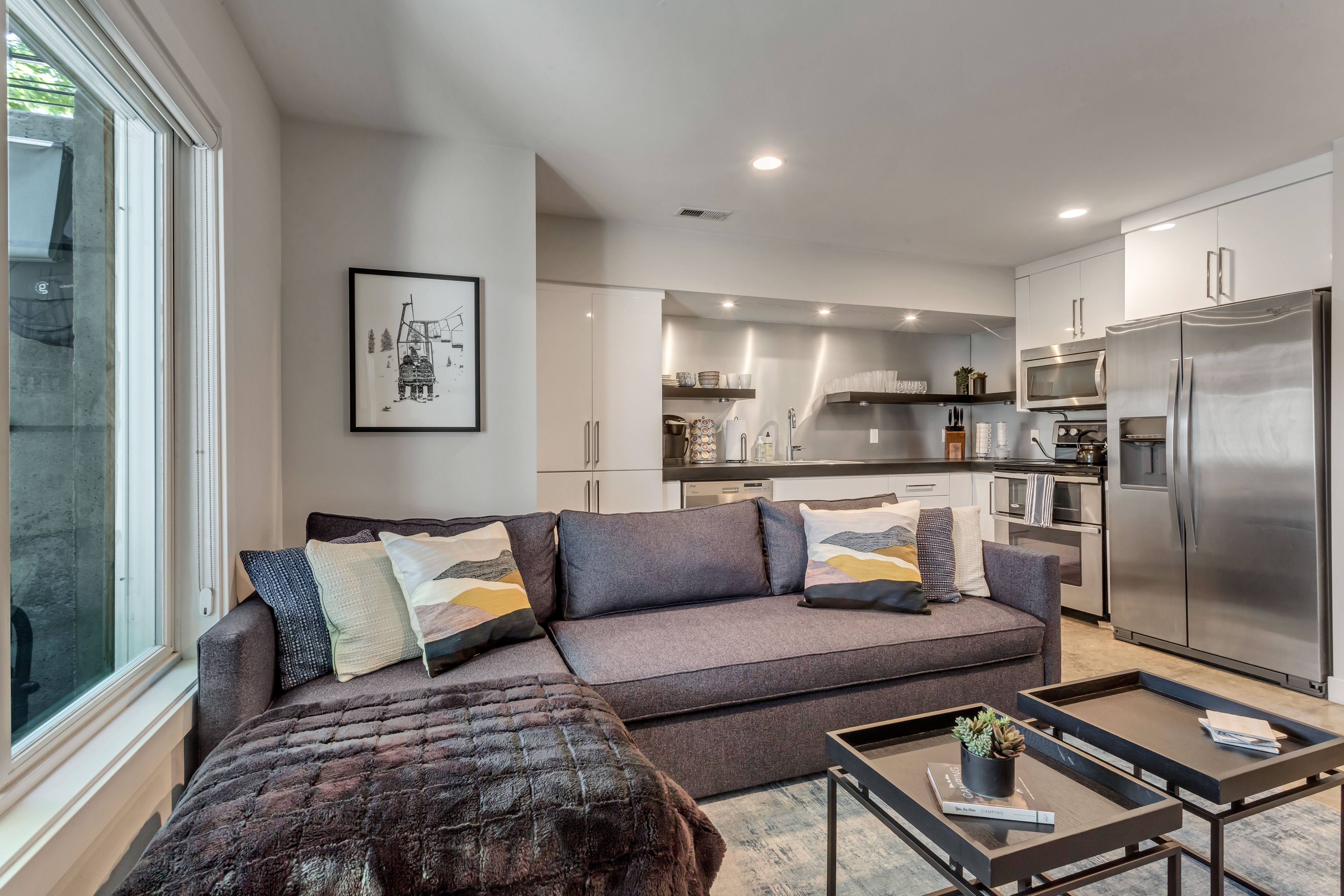 Living room with recessed lighting