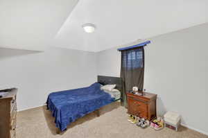Bedroom with light carpet