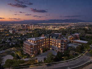 Aerial view at dusk of a view of city