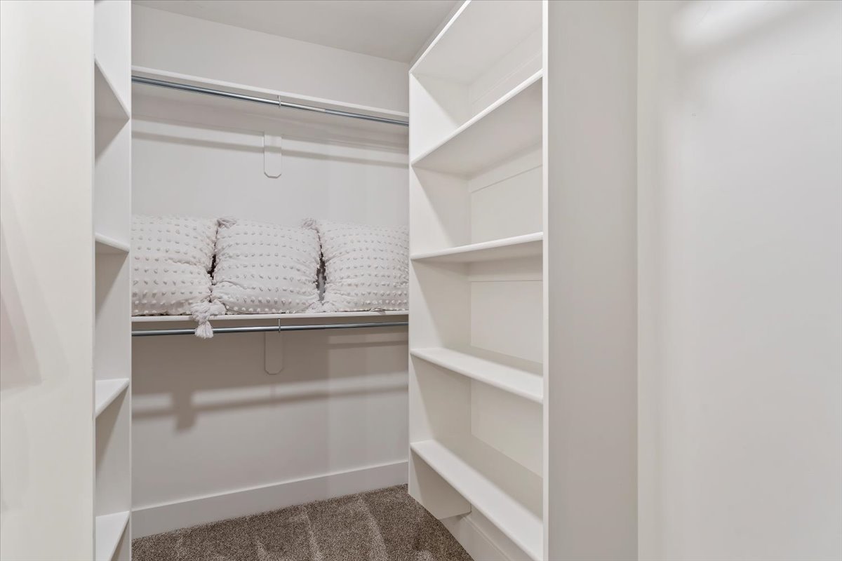 Walk in closet with light carpet