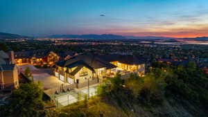 Aerial view at dusk of a mountain view and a residential view