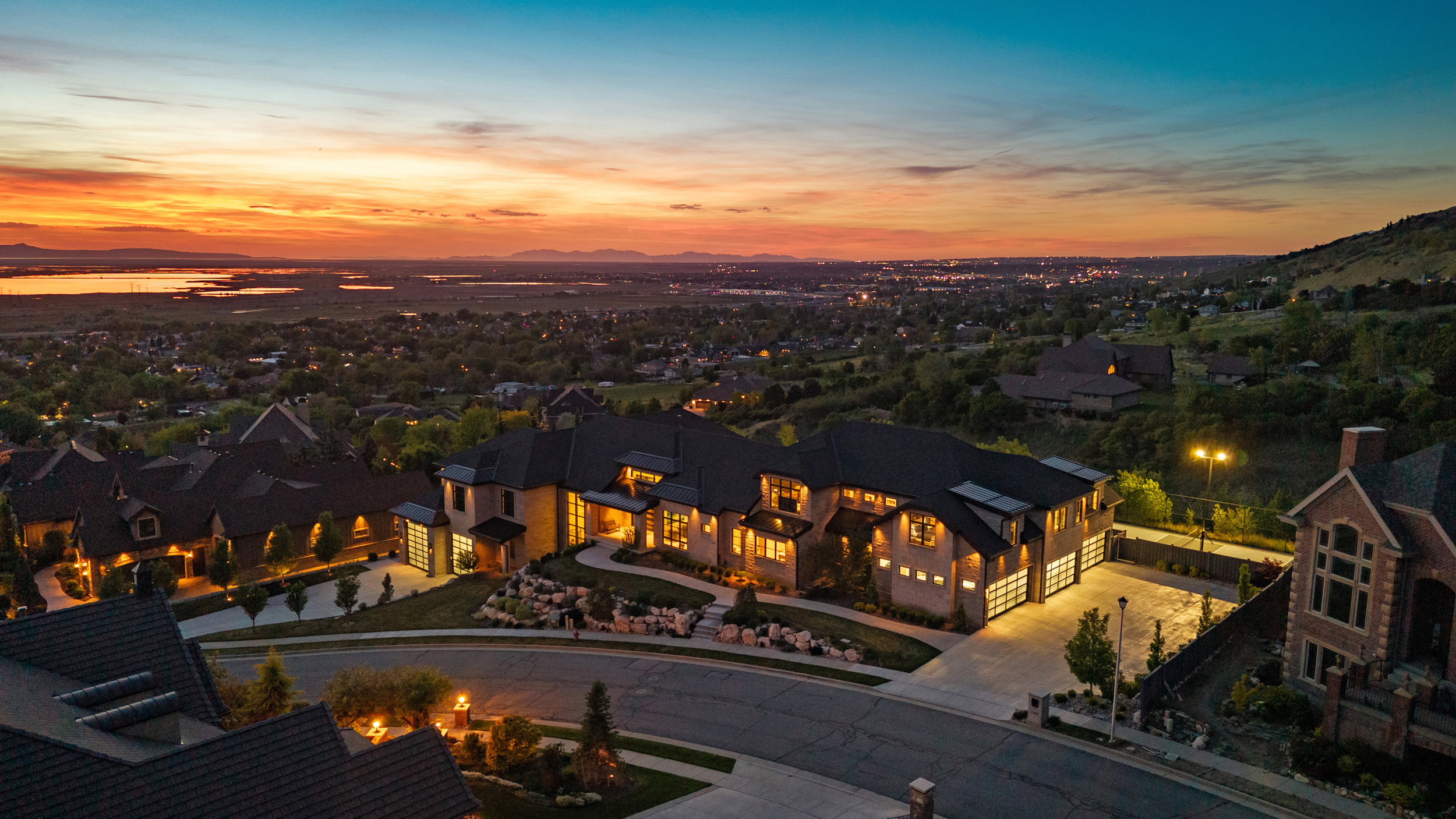 Aerial view at dusk