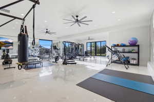 Gym with recessed lighting