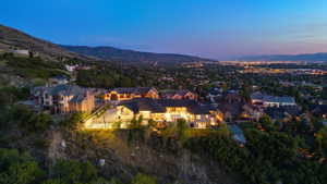 Aerial view at dusk of a mountain view and a residential view