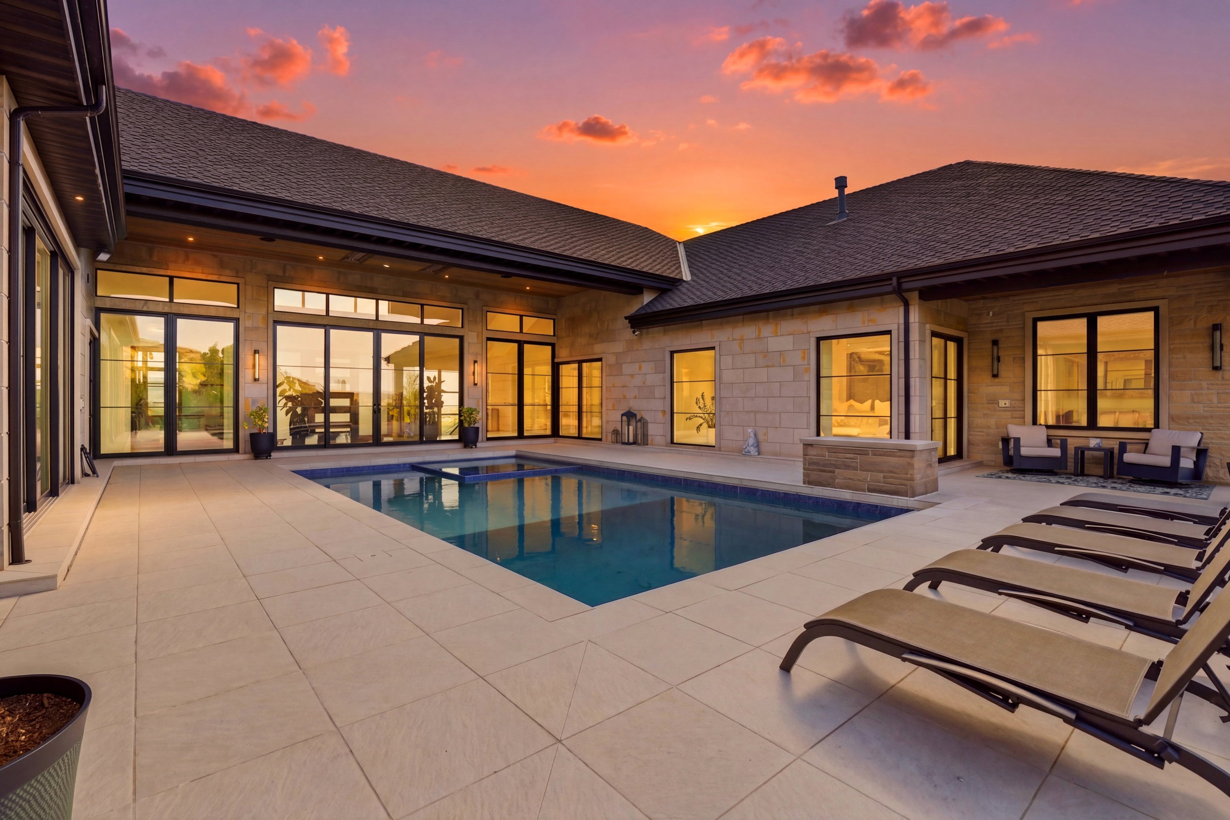 Integrated pool / hot tub featuring a patio area