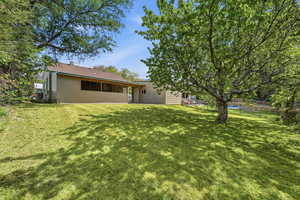 Rear view of house with a trampoline