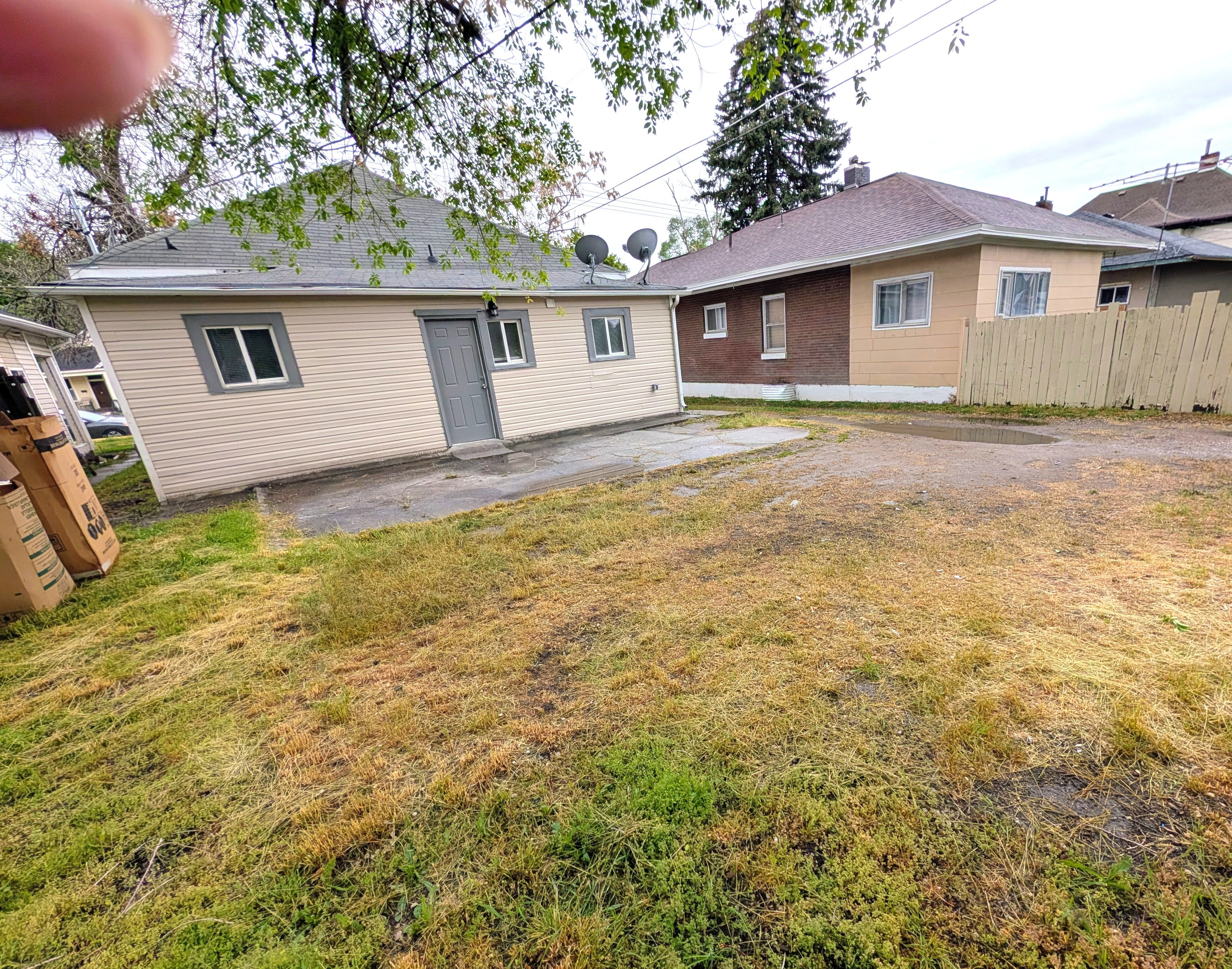 Rear view of house featuring a patio and a shingled roof