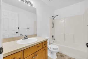 Bathroom featuring vanity and bathing tub / shower combination