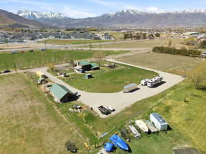 Aerial overview of property's location with a mountain backdrop