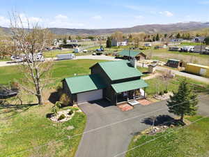 Bird's eye view of a mountainous background