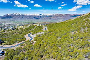 Aerial view of a mountain backdrop