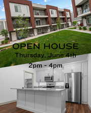 Real Estate Marketing Flyer. Announcing an open house for the property on Thursday, June 4th, from 2pm to 4pm