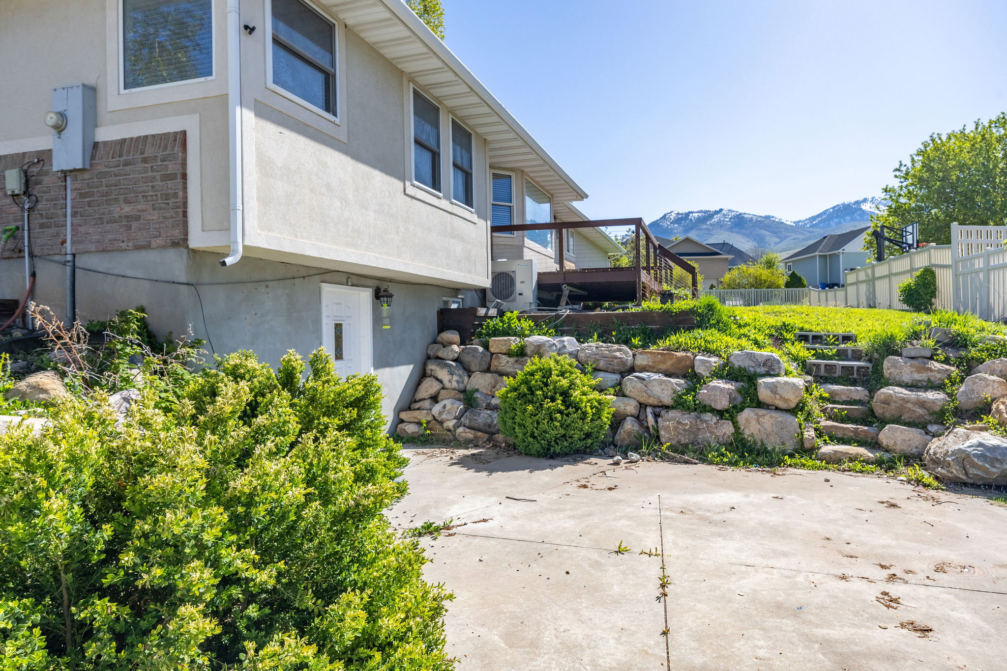 View of patio featuring a mountain view