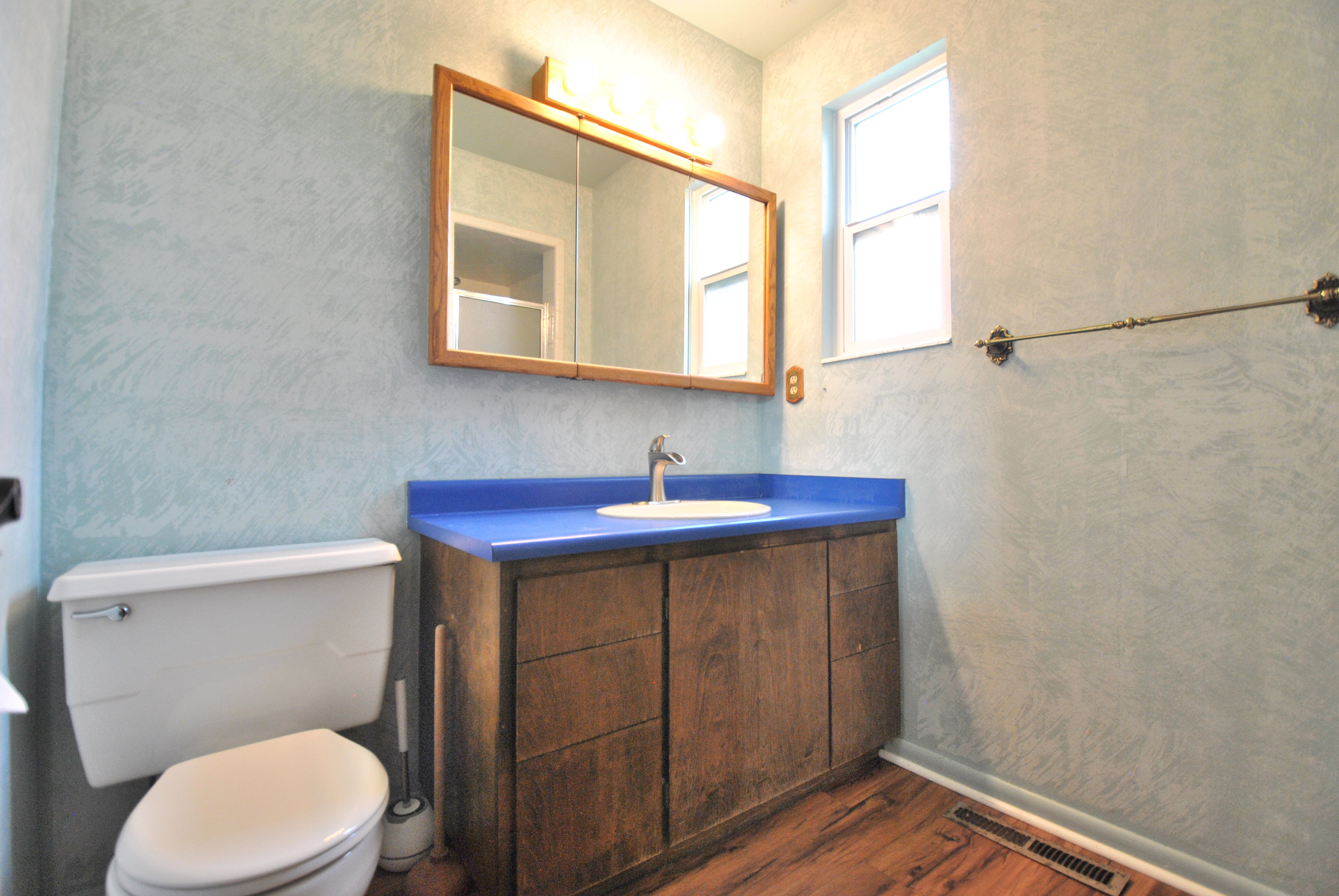 Ensuite Bathroom featuring vanity and dark wood-style flooring