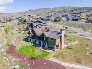 Aerial perspective of suburban area with mountains