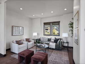 Living room featuring recessed lighting and wood-type flooring