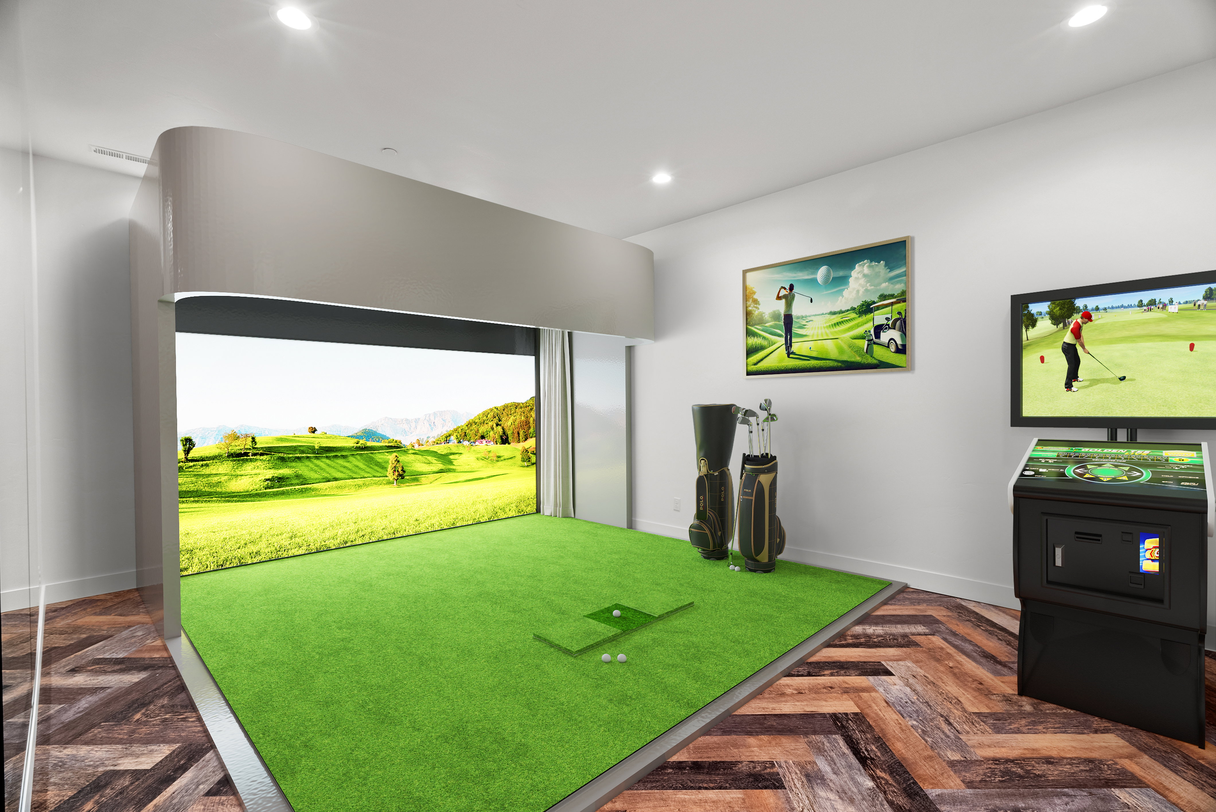 Golf simulator virtually stagged