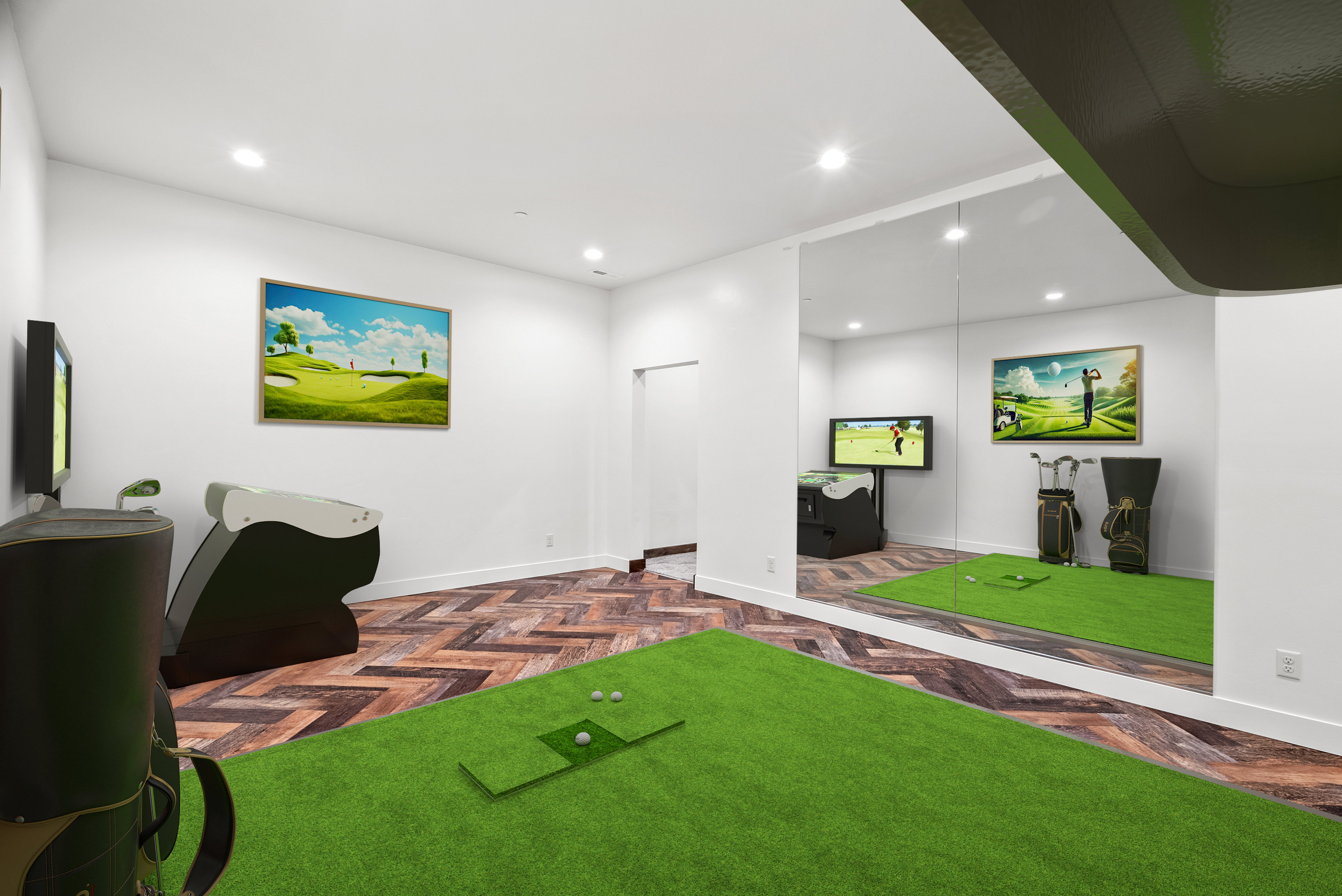 Golf simulator virtually stagged