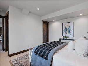 Bedroom with carpet and recessed lighting