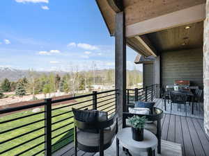 Balcony with a mountain view