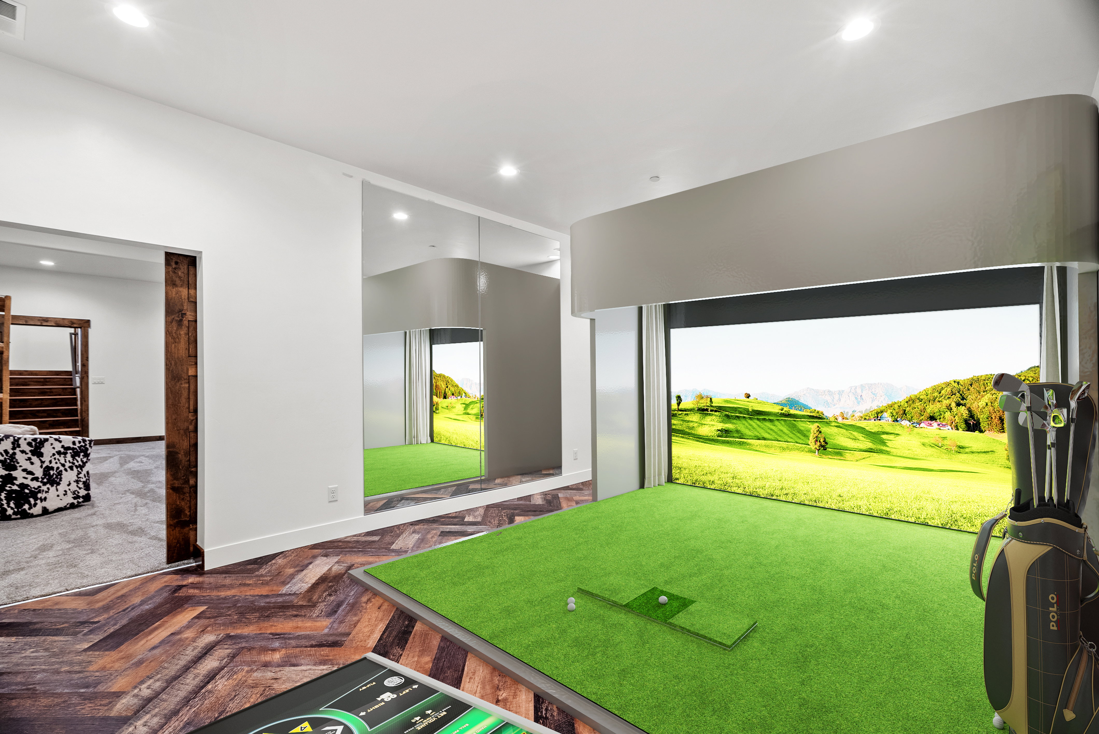 Golf simulator virtually stagged