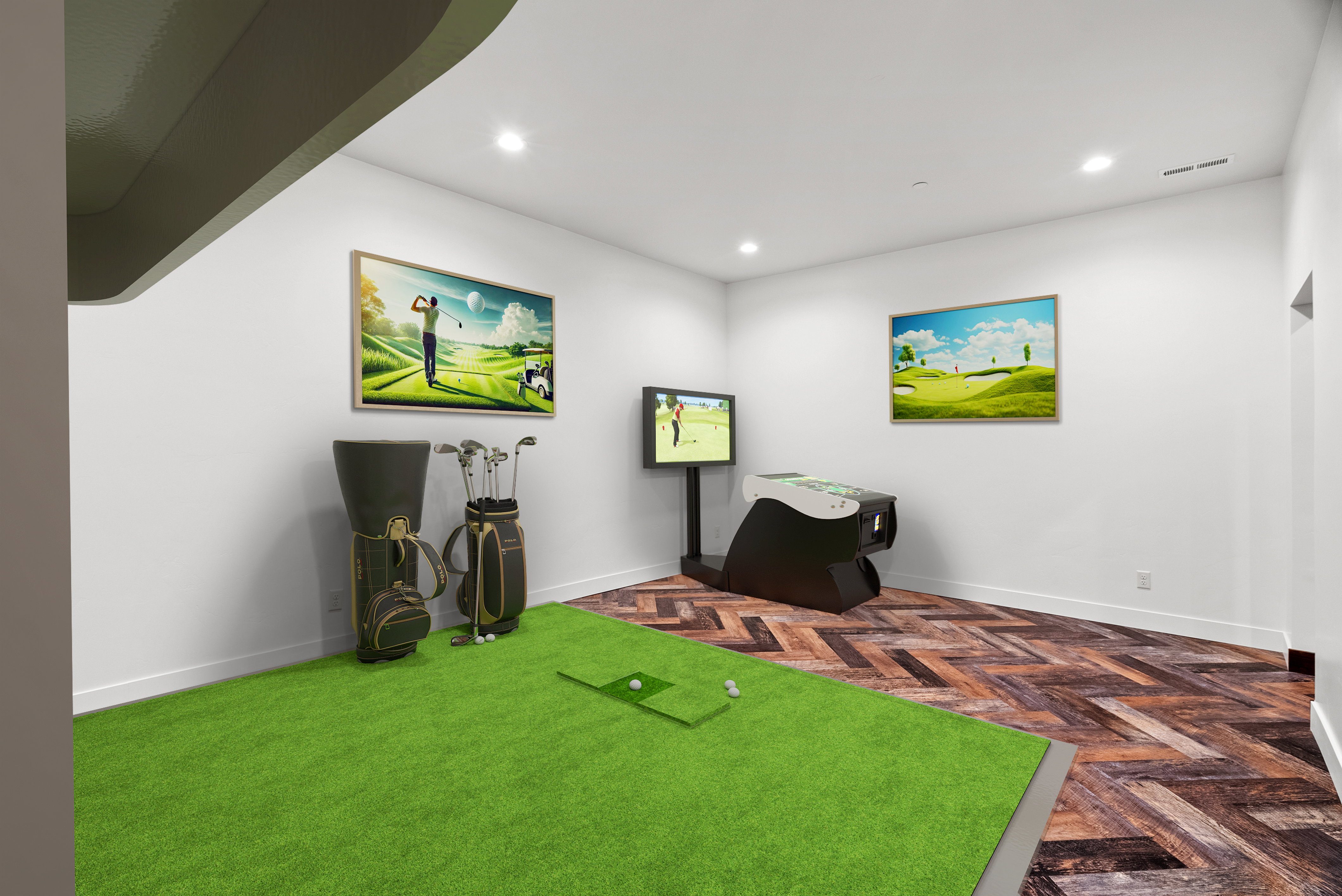 Golf simulator virtually stagged
