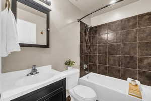 Bathroom featuring vanity and bathing tub / shower combination
