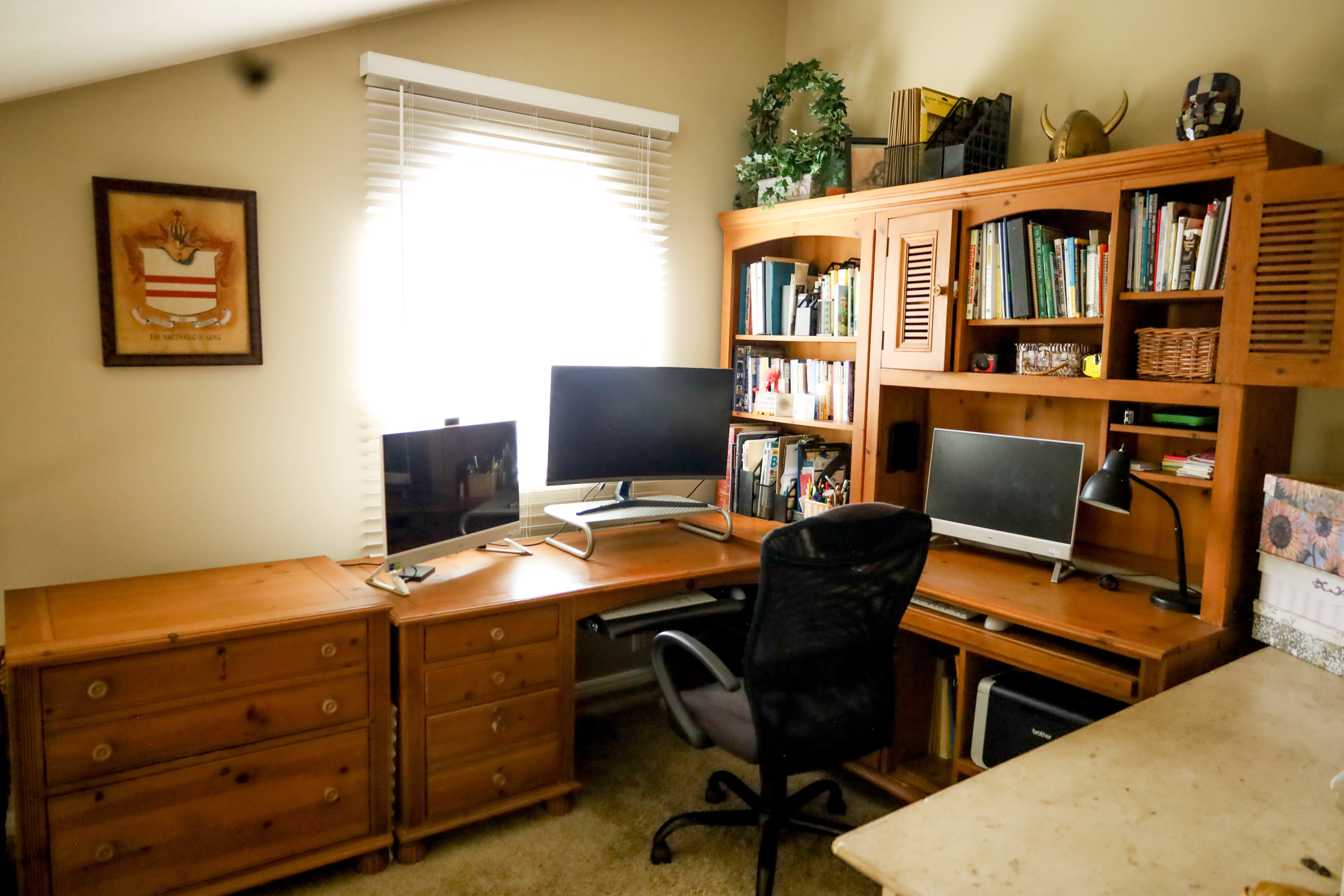 Office with light colored carpet