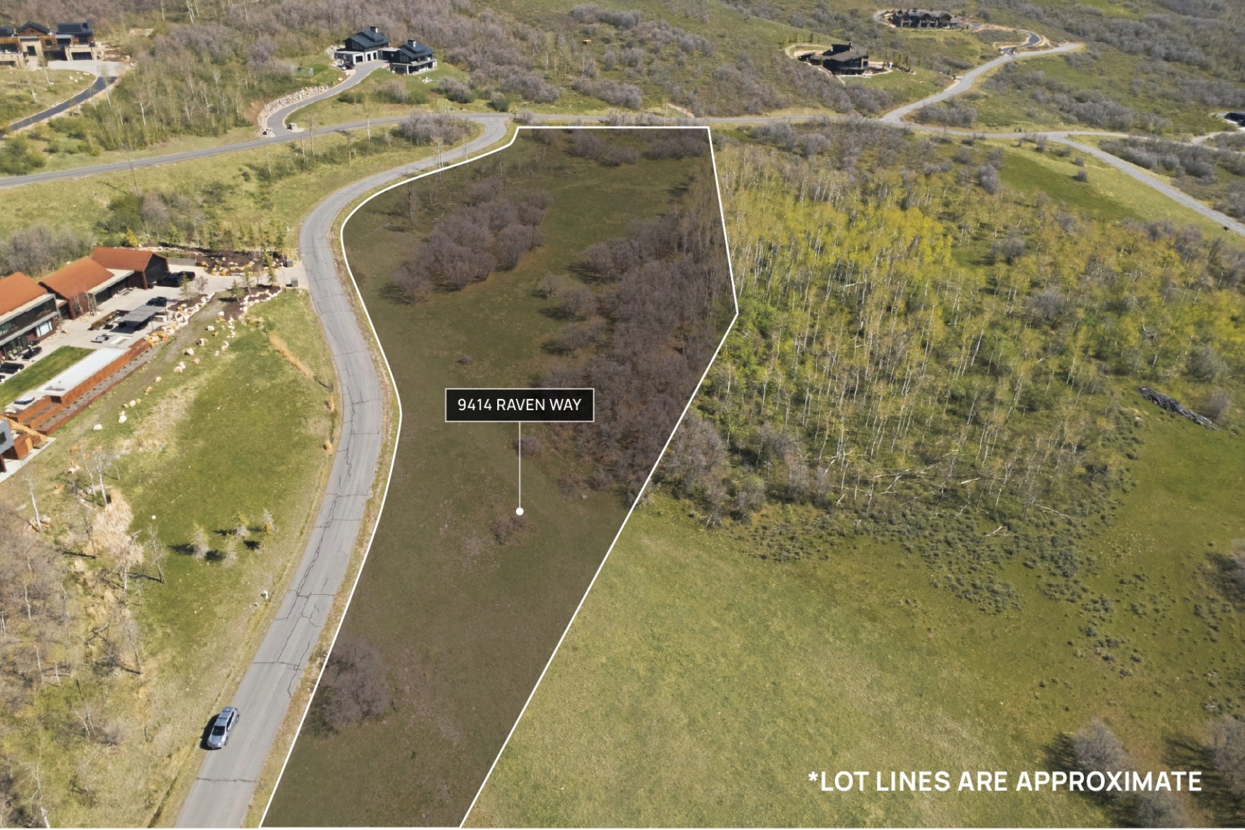 Aerial overview of property's location with property boundaries highlighted