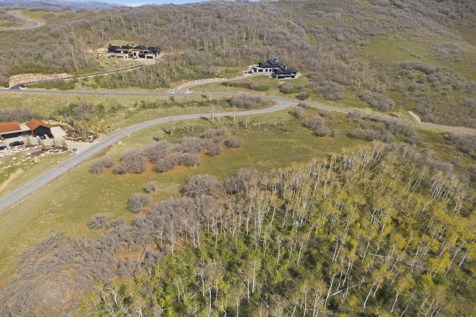 Aerial view of property's location with a heavily wooded area