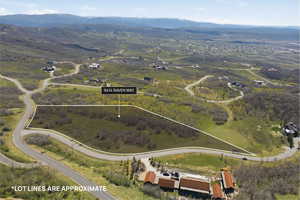 View of property location featuring mountains and property boundaries highlighted