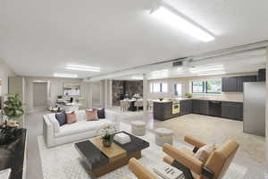 Living room featuring a textured ceiling