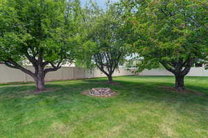 Fenced backyard with an outdoor fire pit
