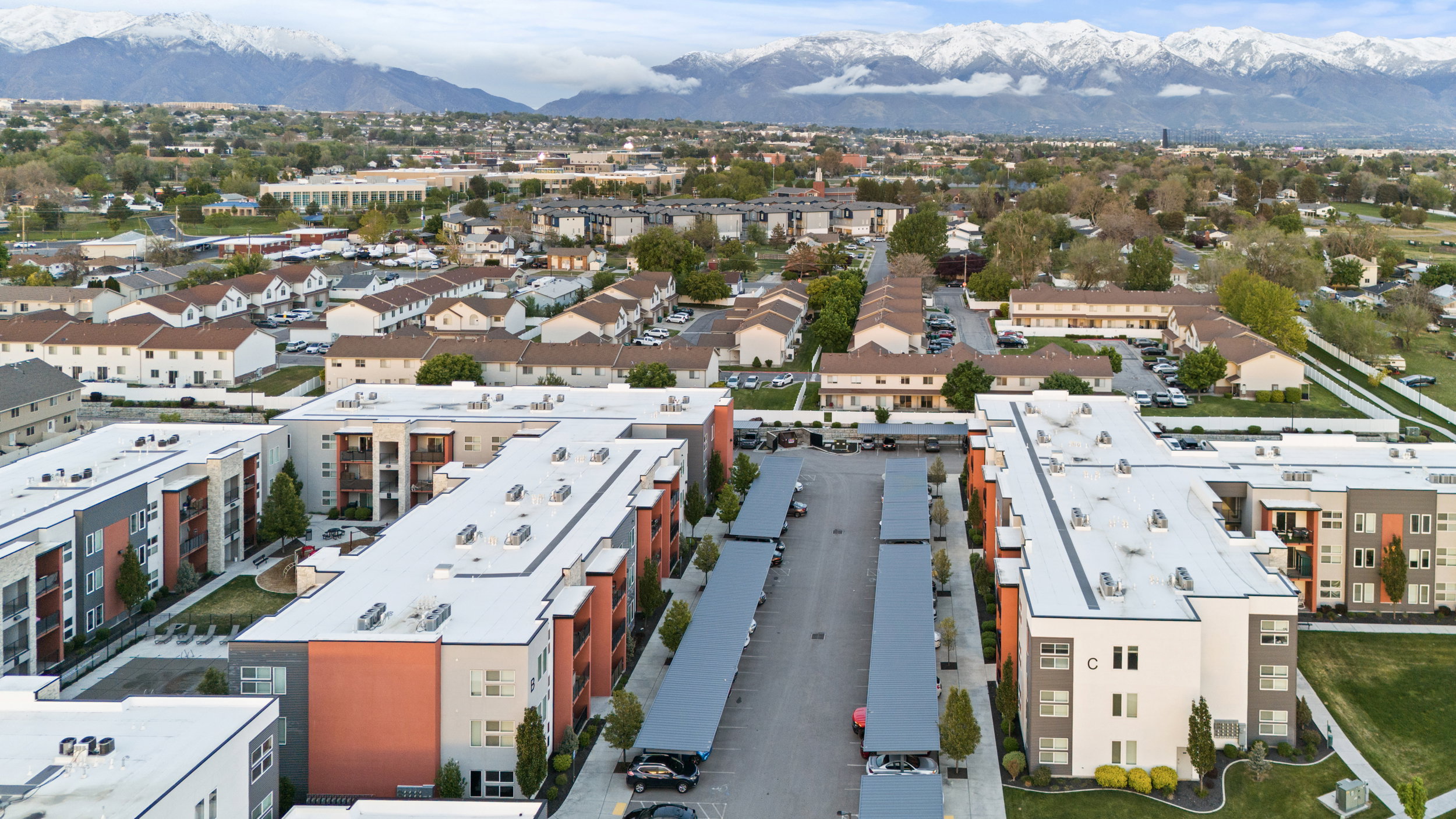 Aerial view of a mountain backdrop