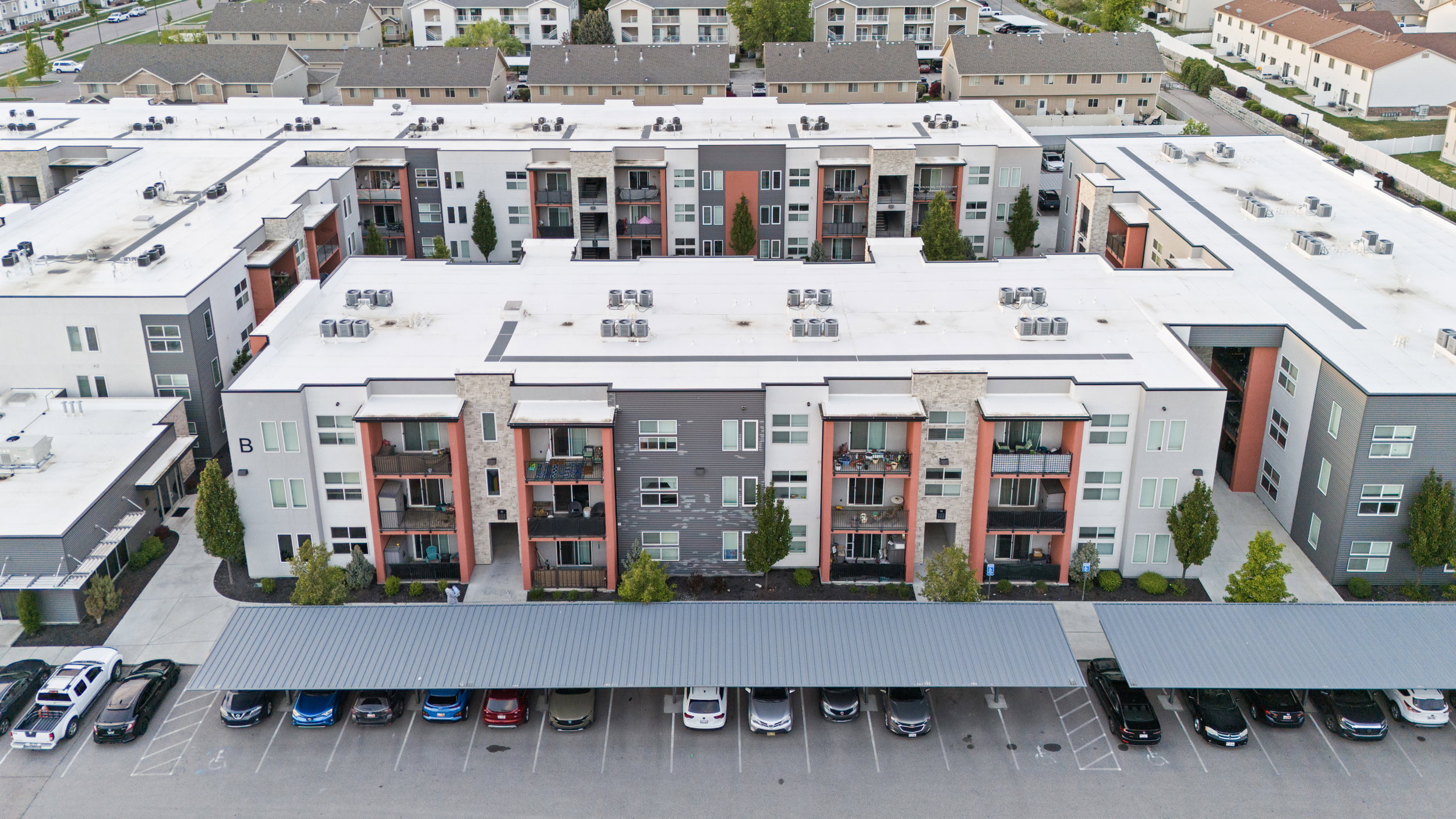 Aerial view of apartment complex / building