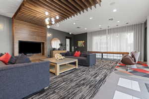 Living room featuring tile patterned floors