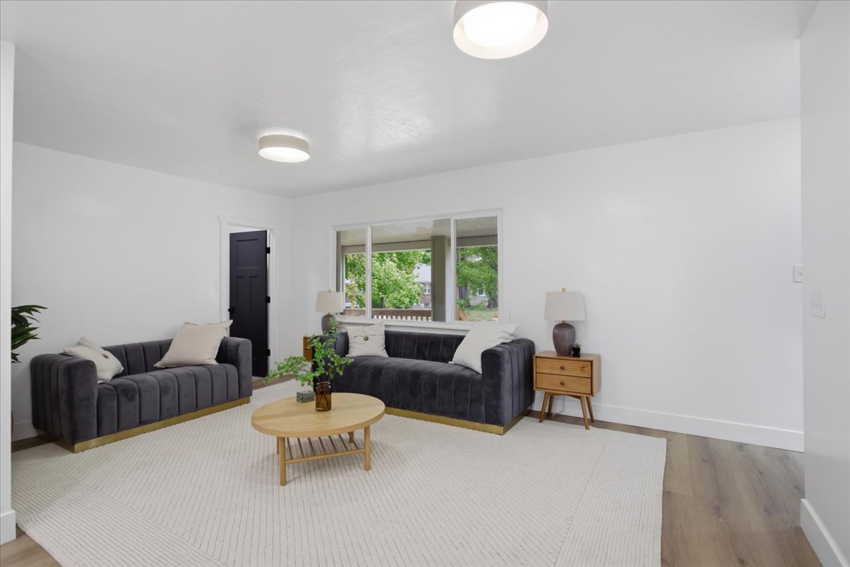 Living area with wood finished floors