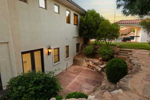 View of patio terrace at dusk