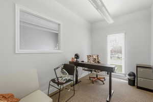 Home office with carpet floors