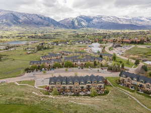 Drone / aerial view of a mountain backdrop