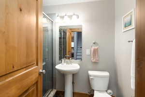 Bathroom with toilet and a shower stall