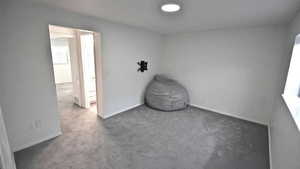 Carpeted spare room featuring baseboards