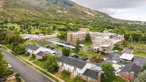 Aerial view of a mountain backdrop