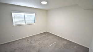 Carpeted spare room featuring baseboards