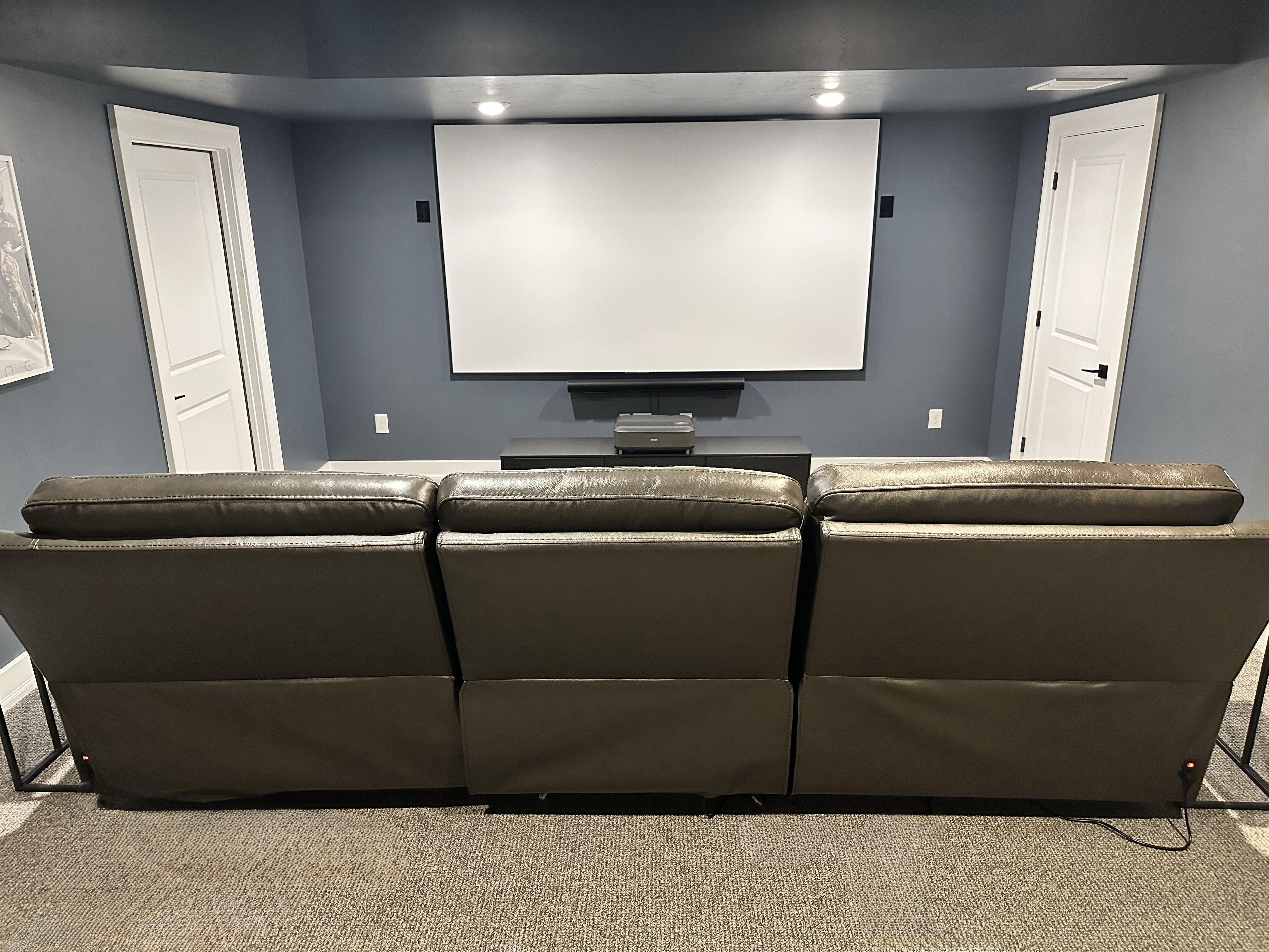 Home theater with carpet floors